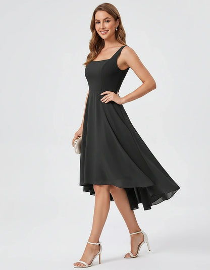 Polyester Chiffon Sleeveless Strapless A-Line Midi Dress for Party, Cocktail, Evening, Wedding Guest, Summer Events & Vacatio | SKU: VD-684275913548126-BLACK-L,VD-684275913548126-BLACK-M,VD-684275913548126-BLACK-S,VD-684275913548126-BLACK-XL,VD-684275913548126-BLACK-XS