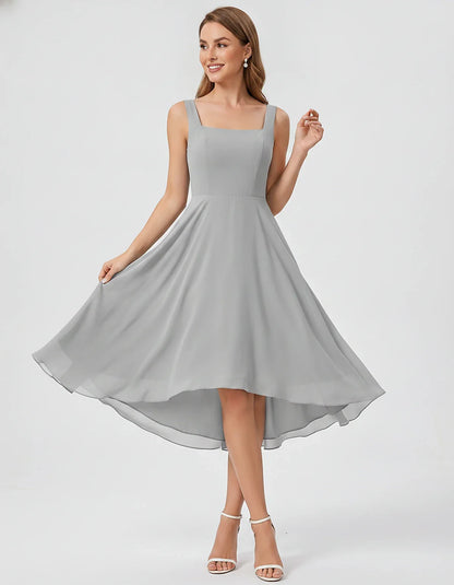 Polyester Chiffon Sleeveless Strapless A-Line Midi Dress for Party, Cocktail, Evening, Wedding Guest, Summer Events & Vacatio | SKU: VD-684275913548126-SILVER-L,VD-684275913548126-SILVER-M,VD-684275913548126-SILVER-S,VD-684275913548126-SILVER-XL,VD-684275913548126-SILVER-XS