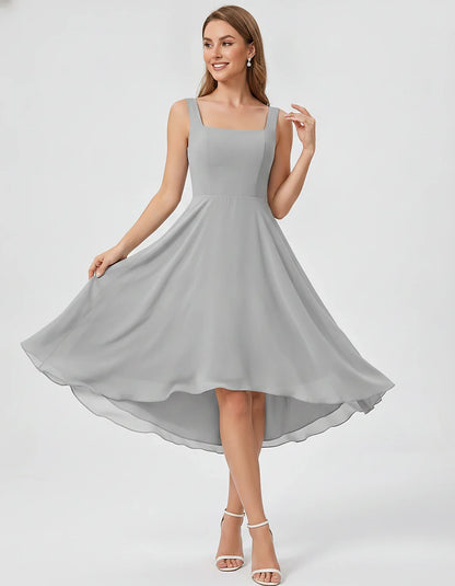 Polyester Chiffon Sleeveless Strapless A-Line Midi Dress for Party, Cocktail, Evening, Wedding Guest, Summer Events & Vacatio | SKU: VD-684275913548126-SILVER-L,VD-684275913548126-SILVER-M,VD-684275913548126-SILVER-S,VD-684275913548126-SILVER-XL,VD-684275913548126-SILVER-XS