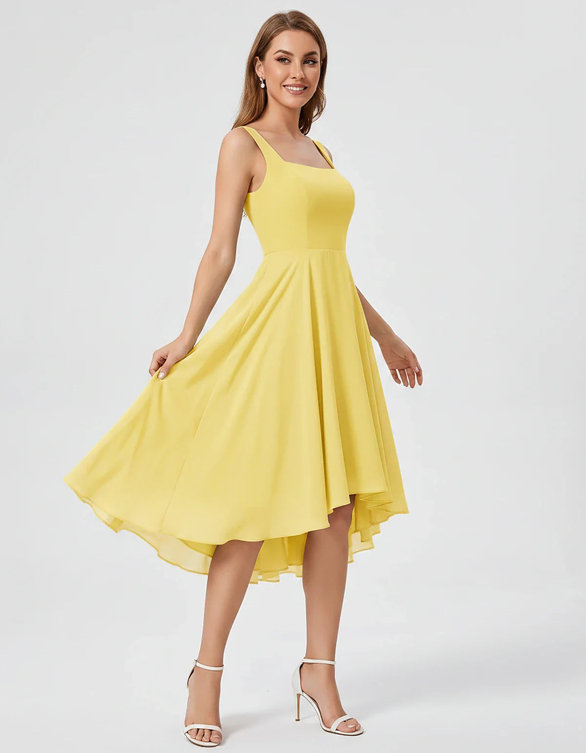 Polyester Chiffon Sleeveless Strapless A-Line Midi Dress for Party, Cocktail, Evening, Wedding Guest, Summer Events & Vacatio | SKU: VD-684275913548126-YELLOW-L,VD-684275913548126-YELLOW-M,VD-684275913548126-YELLOW-S,VD-684275913548126-YELLOW-XL,VD-684275913548126-YELLOW-XS