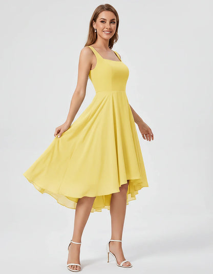 Polyester Chiffon Sleeveless Strapless A-Line Midi Dress for Party, Cocktail, Evening, Wedding Guest, Summer Events & Vacatio | SKU: VD-684275913548126-YELLOW-L,VD-684275913548126-YELLOW-M,VD-684275913548126-YELLOW-S,VD-684275913548126-YELLOW-XL,VD-684275913548126-YELLOW-XS