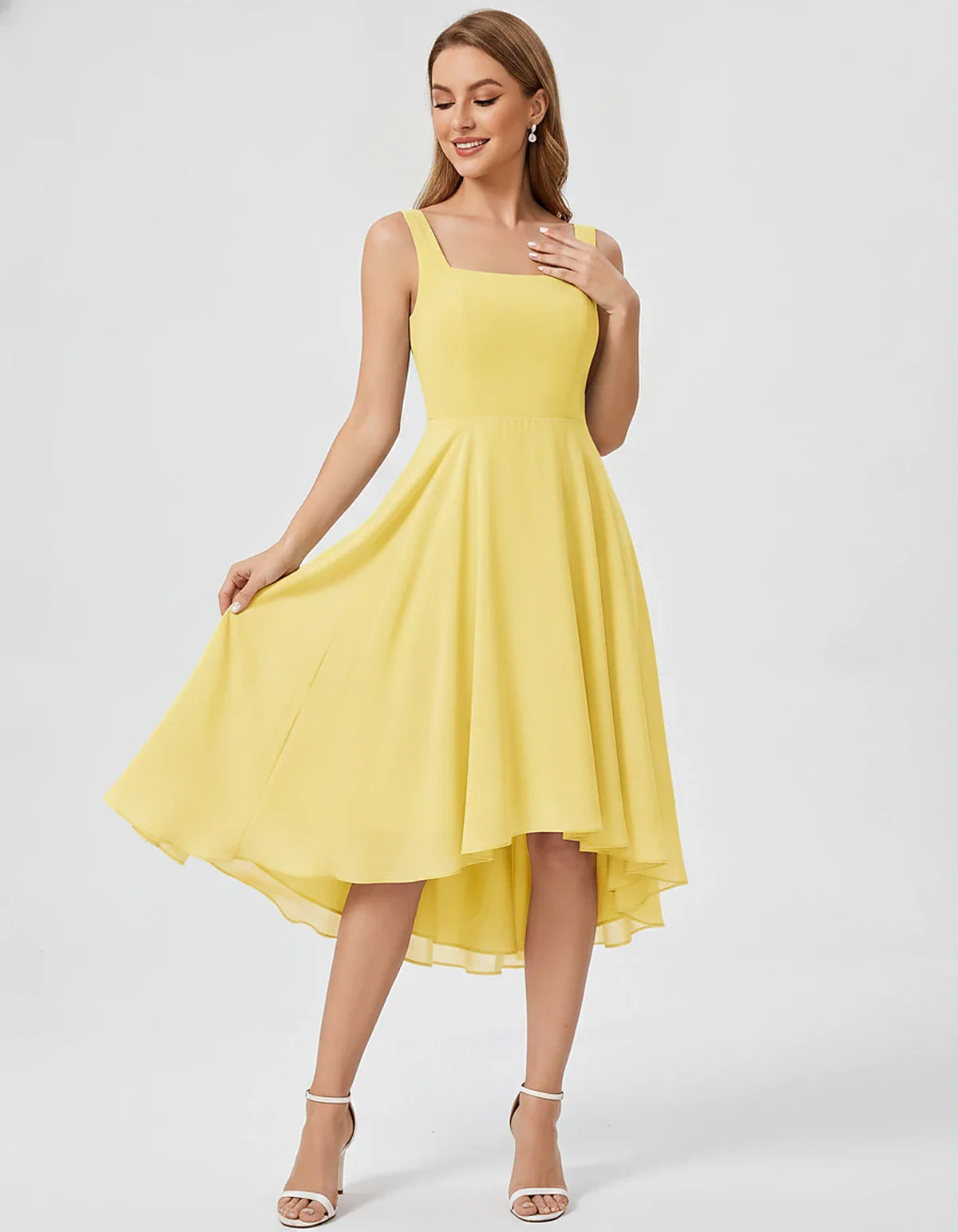 Polyester Chiffon Sleeveless Strapless A-Line Midi Dress for Party, Cocktail, Evening, Wedding Guest, Summer Events & Vacatio | SKU: VD-684275913548126-YELLOW-L,VD-684275913548126-YELLOW-M,VD-684275913548126-YELLOW-S,VD-684275913548126-YELLOW-XL,VD-684275913548126-YELLOW-XS