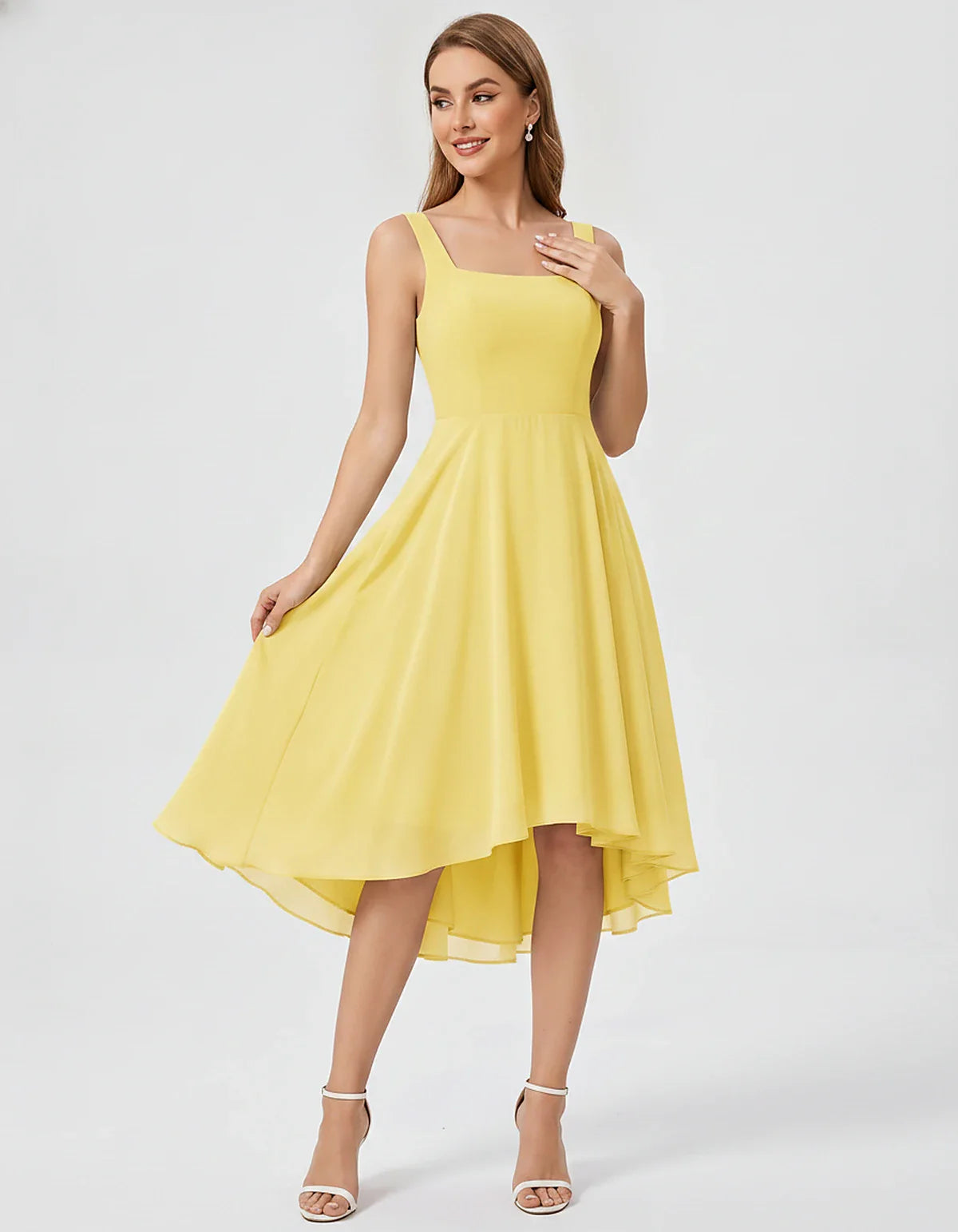 Polyester Chiffon Sleeveless Strapless A-Line Midi Dress for Party, Cocktail, Evening, Wedding Guest, Summer Events & Vacatio | SKU: VD-684275913548126-YELLOW-L,VD-684275913548126-YELLOW-M,VD-684275913548126-YELLOW-S,VD-684275913548126-YELLOW-XL,VD-684275913548126-YELLOW-XS