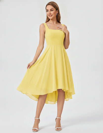 Polyester Chiffon Sleeveless Strapless A-Line Midi Dress for Party, Cocktail, Evening, Wedding Guest, Summer Events & Vacatio | SKU: VD-684275913548126-YELLOW-L,VD-684275913548126-YELLOW-M,VD-684275913548126-YELLOW-S,VD-684275913548126-YELLOW-XL,VD-684275913548126-YELLOW-XS