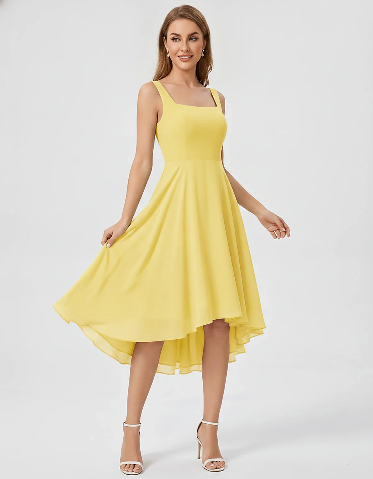 Polyester Chiffon Sleeveless Strapless A-Line Midi Dress for Party, Cocktail, Evening, Wedding Guest, Summer Events & Vacatio | SKU: VD-684275913548126-YELLOW-L,VD-684275913548126-YELLOW-M,VD-684275913548126-YELLOW-S,VD-684275913548126-YELLOW-XL,VD-684275913548126-YELLOW-XS