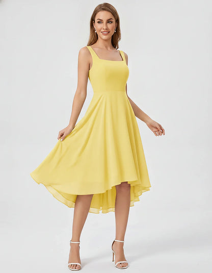 Polyester Chiffon Sleeveless Strapless A-Line Midi Dress for Party, Cocktail, Evening, Wedding Guest, Summer Events & Vacatio | SKU: VD-684275913548126-YELLOW-L,VD-684275913548126-YELLOW-M,VD-684275913548126-YELLOW-S,VD-684275913548126-YELLOW-XL,VD-684275913548126-YELLOW-XS