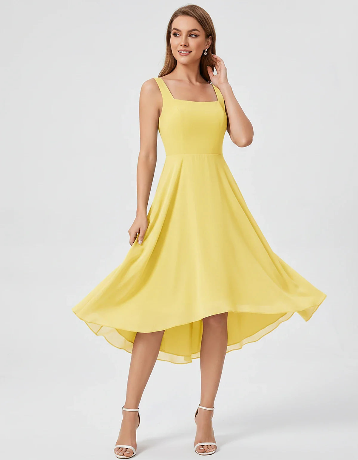 Polyester Chiffon Sleeveless Strapless A-Line Midi Dress for Party, Cocktail, Evening, Wedding Guest, Summer Events & Vacatio | SKU: VD-684275913548126-YELLOW-L,VD-684275913548126-YELLOW-M,VD-684275913548126-YELLOW-S,VD-684275913548126-YELLOW-XL,VD-684275913548126-YELLOW-XS