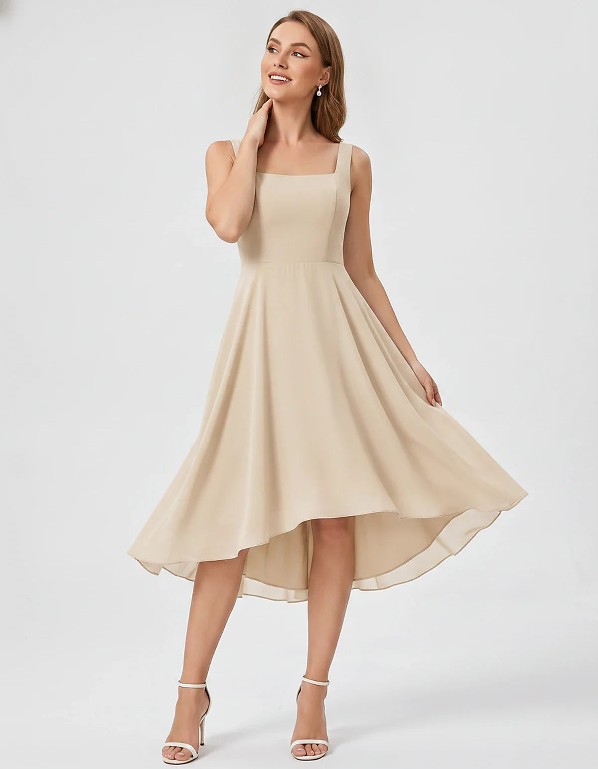 Polyester Chiffon Sleeveless Strapless A-Line Midi Dress for Party, Cocktail, Evening, Wedding Guest, Summer Events & Vacatio | SKU: VD-684275913548126-CHAMPAGNE-L,VD-684275913548126-CHAMPAGNE-M,VD-684275913548126-CHAMPAGNE-S,VD-684275913548126-CHAMPAGNE-XL,VD-684275913548126-CHAMPAGNE-XS