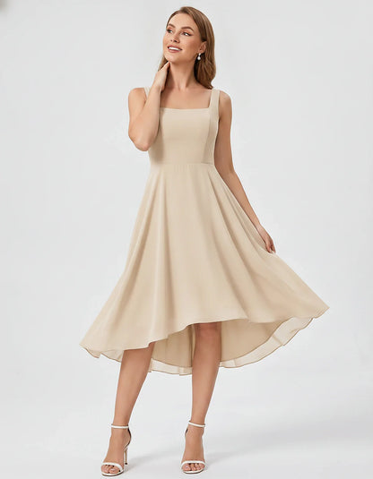 Polyester Chiffon Sleeveless Strapless A-Line Midi Dress for Party, Cocktail, Evening, Wedding Guest, Summer Events & Vacatio | SKU: VD-684275913548126-CHAMPAGNE-L,VD-684275913548126-CHAMPAGNE-M,VD-684275913548126-CHAMPAGNE-S,VD-684275913548126-CHAMPAGNE-XL,VD-684275913548126-CHAMPAGNE-XS
