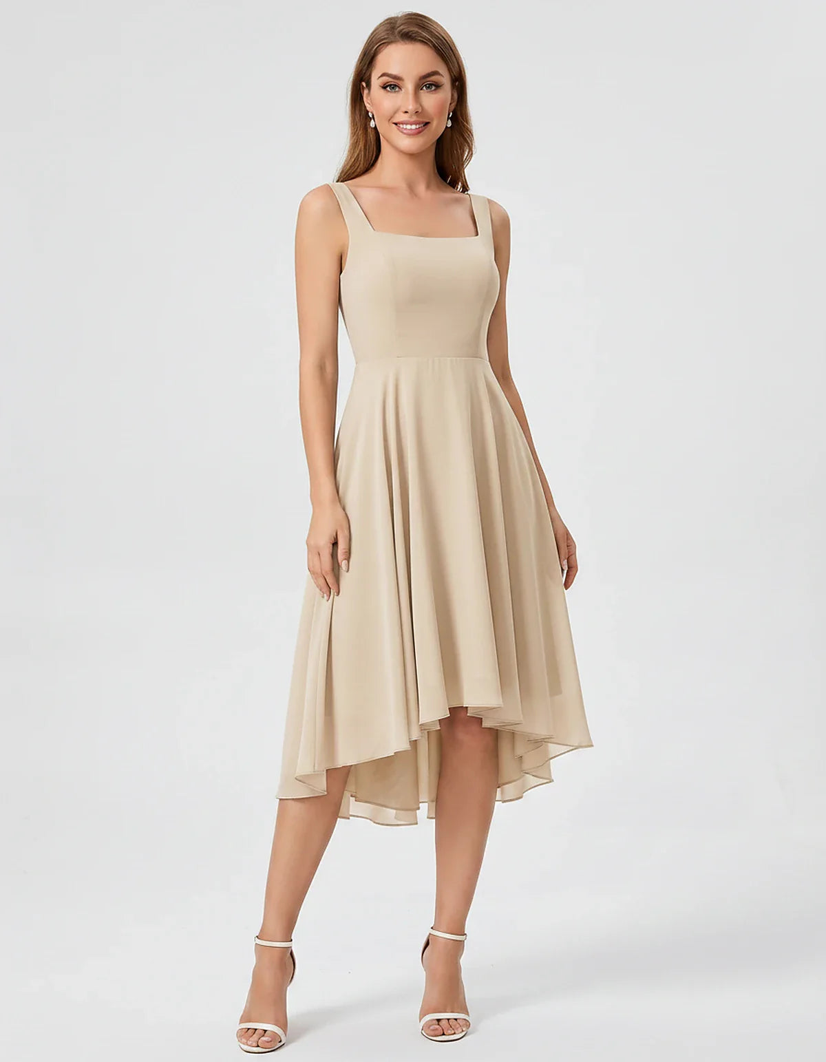 Polyester Chiffon Sleeveless Strapless A-Line Midi Dress for Party, Cocktail, Evening, Wedding Guest, Summer Events & Vacatio | SKU: VD-684275913548126-CHAMPAGNE-L,VD-684275913548126-CHAMPAGNE-M,VD-684275913548126-CHAMPAGNE-S,VD-684275913548126-CHAMPAGNE-XL,VD-684275913548126-CHAMPAGNE-XS