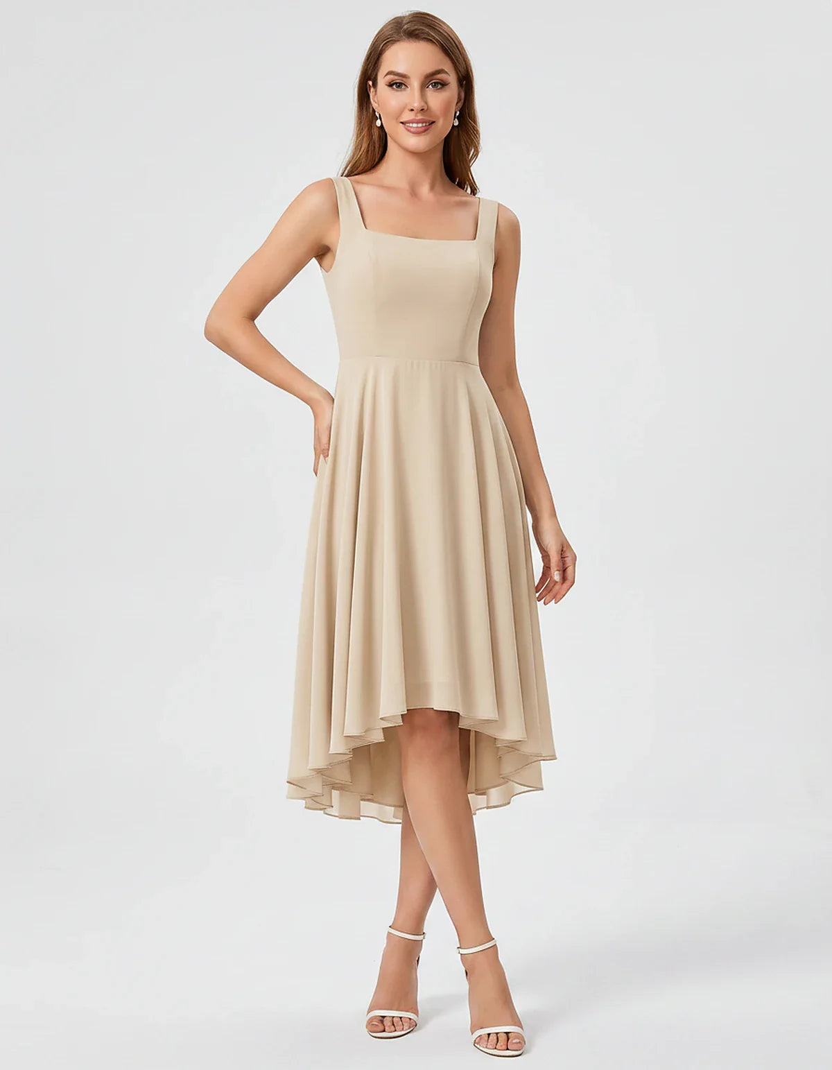 Polyester Chiffon Sleeveless Strapless A-Line Midi Dress for Party, Cocktail, Evening, Wedding Guest, Summer Events & Vacatio | SKU: VD-684275913548126-CHAMPAGNE-L,VD-684275913548126-CHAMPAGNE-M,VD-684275913548126-CHAMPAGNE-S,VD-684275913548126-CHAMPAGNE-XL,VD-684275913548126-CHAMPAGNE-XS