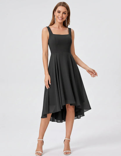 Polyester Chiffon Sleeveless Strapless A-Line Midi Dress for Party, Cocktail, Evening, Wedding Guest, Summer Events & Vacatio | SKU: VD-684275913548126-BLACK-L,VD-684275913548126-BLACK-M,VD-684275913548126-BLACK-S,VD-684275913548126-BLACK-XL,VD-684275913548126-BLACK-XS