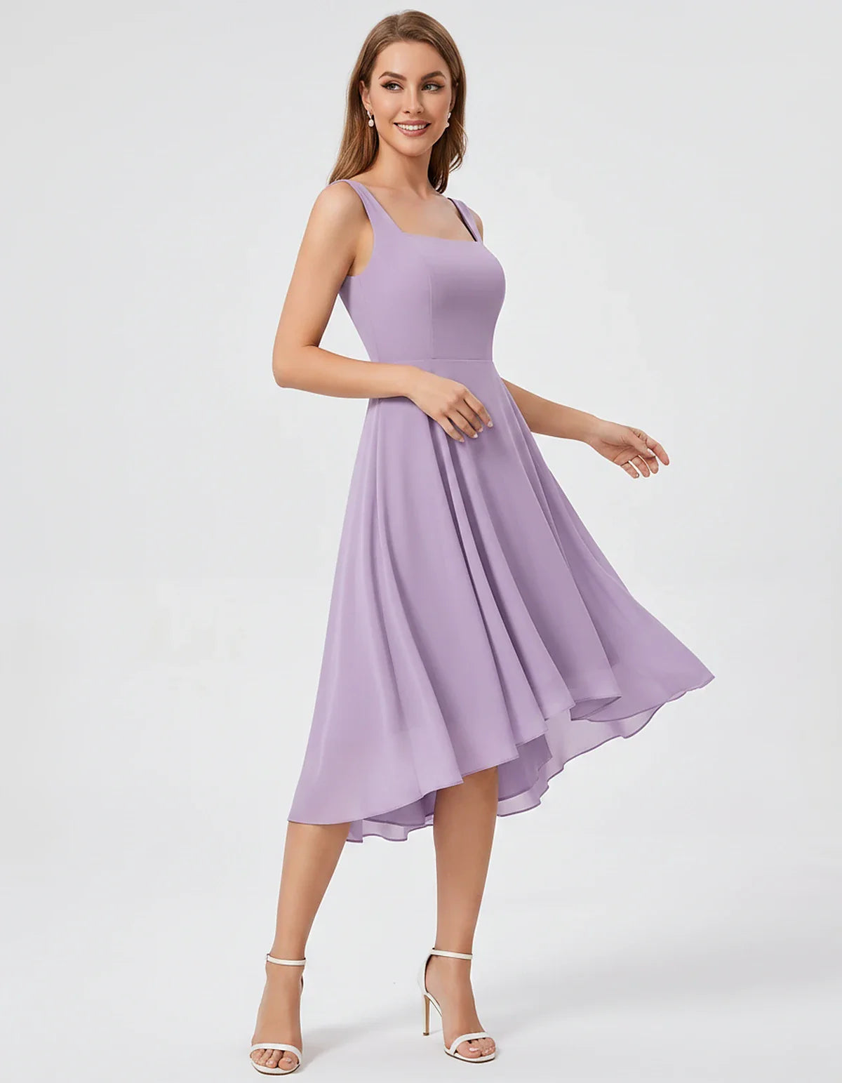 Polyester Chiffon Sleeveless Strapless A-Line Midi Dress for Party, Cocktail, Evening, Wedding Guest, Summer Events & Vacatio | SKU: VD-684275913548126-LILAC-L,VD-684275913548126-LILAC-M,VD-684275913548126-LILAC-S,VD-684275913548126-LILAC-XL,VD-684275913548126-LILAC-XS