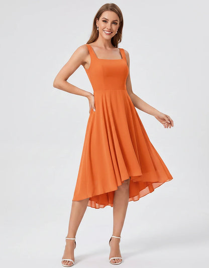 Polyester Chiffon Sleeveless Strapless A-Line Midi Dress for Party, Cocktail, Evening, Wedding Guest, Summer Events & Vacatio | SKU: VD-684275913548126-ORANGE-L,VD-684275913548126-ORANGE-M,VD-684275913548126-ORANGE-S,VD-684275913548126-ORANGE-XL,VD-684275913548126-ORANGE-XS
