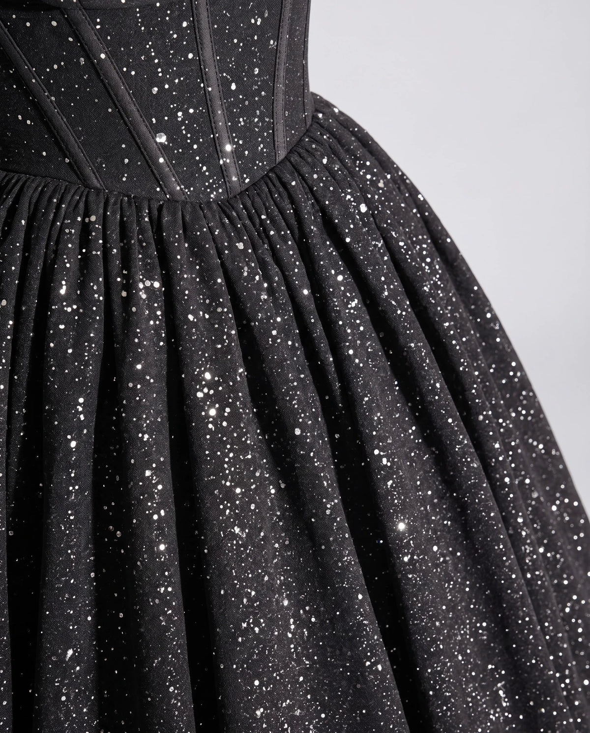 Black Glitter Tulle Off-Shoulder Corset Ball Gown Maxi Dress | Ramblion | SKU: VMD-583194726408315-BLACK-L,VMD-583194726408315-BLACK-M,VMD-583194726408315-BLACK-S,VMD-583194726408315-BLACK-XL,VMD-583194726408315-BLACK-XS