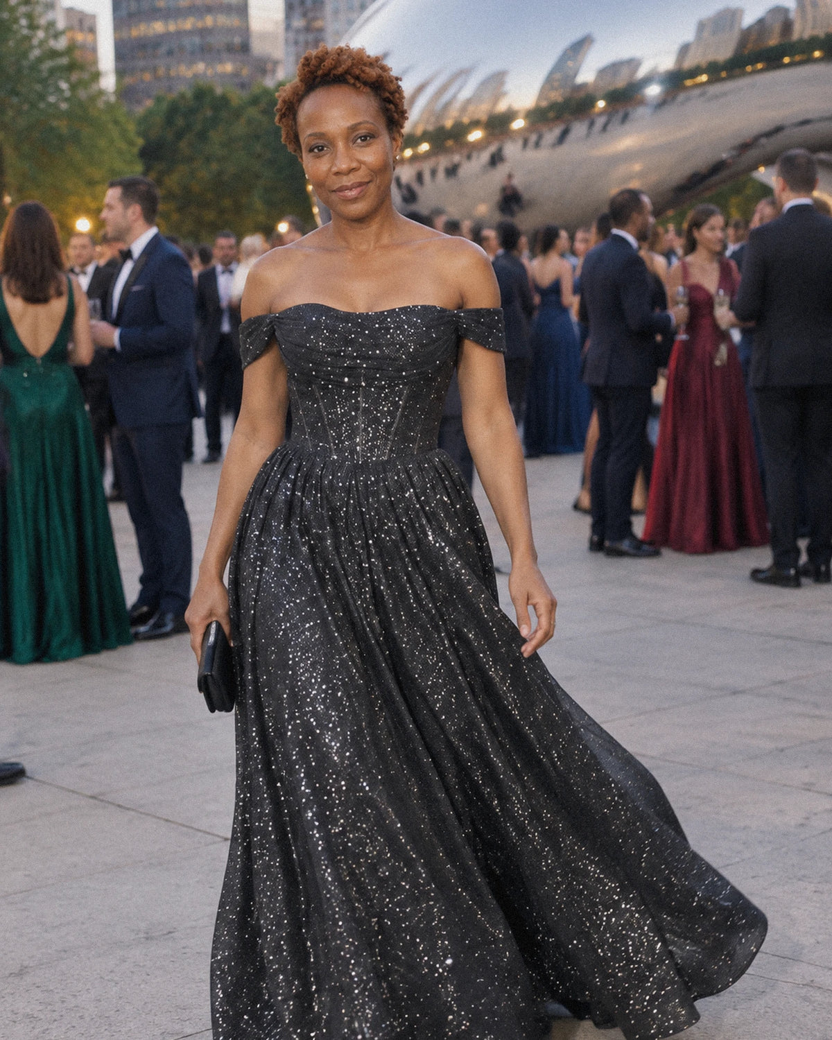 Black Glitter Tulle Off-Shoulder Corset Ball Gown Maxi Dress | Ramblion | SKU: VMD-583194726408315-BLACK-L,VMD-583194726408315-BLACK-M,VMD-583194726408315-BLACK-S,VMD-583194726408315-BLACK-XL,VMD-583194726408315-BLACK-XS