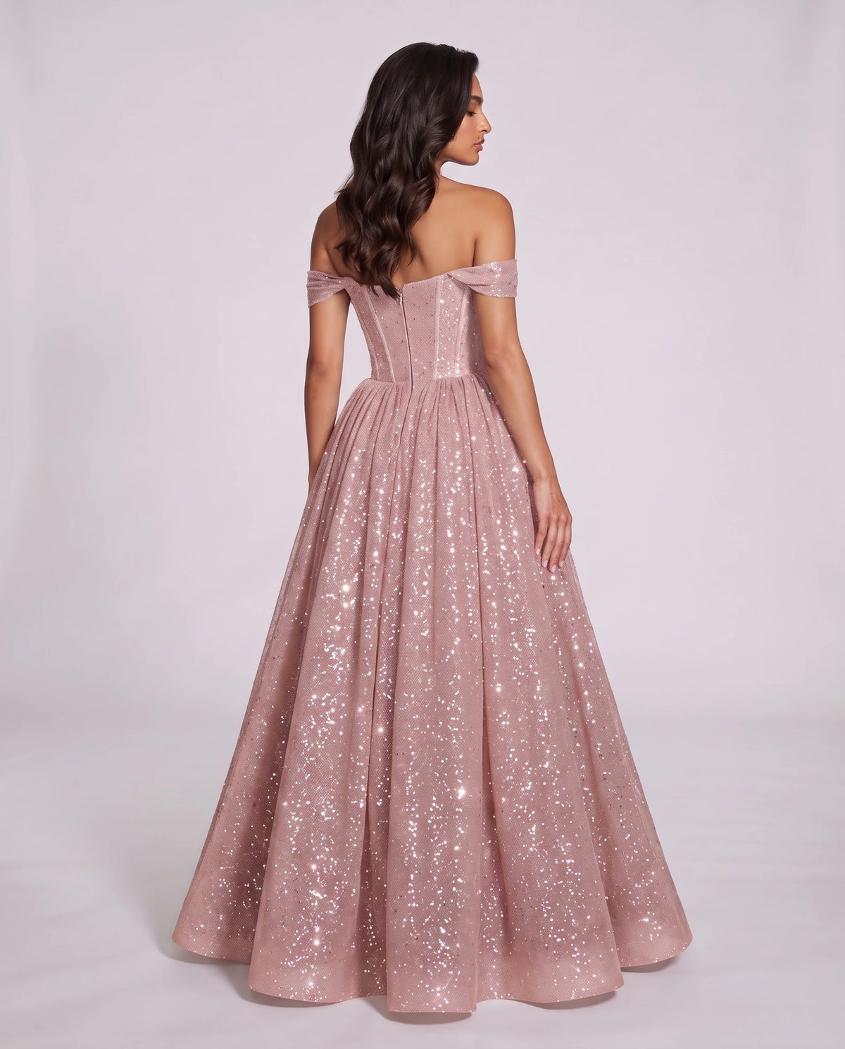 Blush Glitter Tulle Off-Shoulder Corset Ball Gown Maxi Dress | Ramblion | SKU: VMD-583194726408315-BLUSH-L,VMD-583194726408315-BLUSH-M,VMD-583194726408315-BLUSH-S,VMD-583194726408315-BLUSH-XL,VMD-583194726408315-BLUSH-XS