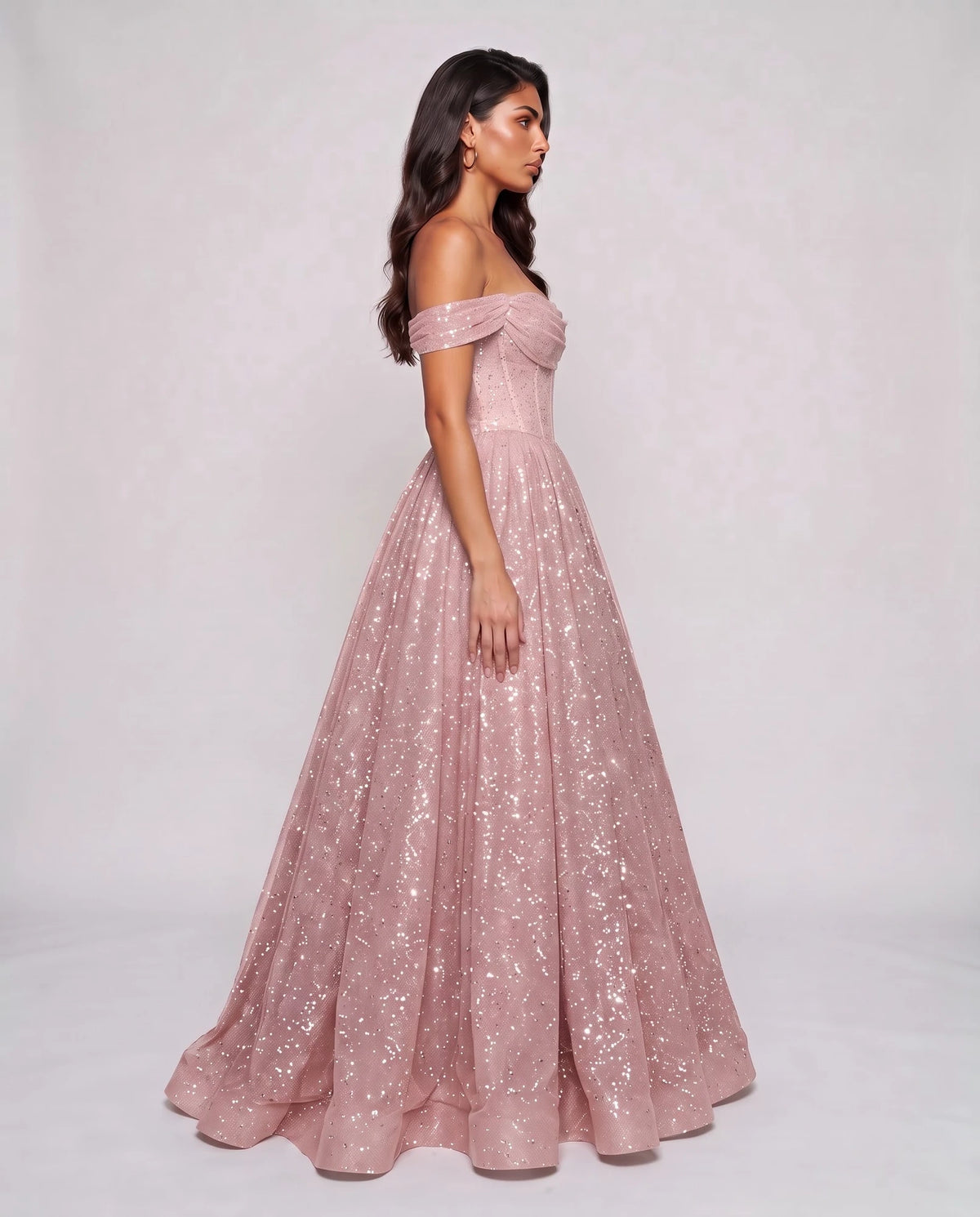 Blush Glitter Tulle Off-Shoulder Corset Ball Gown Maxi Dress | Ramblion | SKU: VMD-583194726408315-BLUSH-L,VMD-583194726408315-BLUSH-M,VMD-583194726408315-BLUSH-S,VMD-583194726408315-BLUSH-XL,VMD-583194726408315-BLUSH-XS