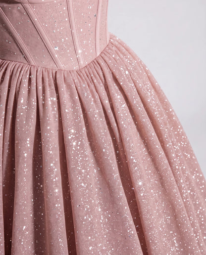 Blush Glitter Tulle Off-Shoulder Corset Ball Gown Maxi Dress | Ramblion | SKU: VMD-583194726408315-BLUSH-L,VMD-583194726408315-BLUSH-M,VMD-583194726408315-BLUSH-S,VMD-583194726408315-BLUSH-XL,VMD-583194726408315-BLUSH-XS