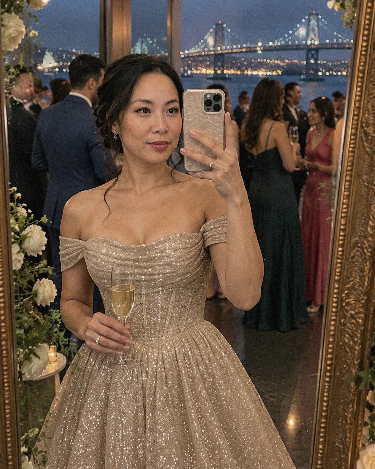 Сhampagne Glitter Tulle Off-Shoulder Corset Ball Gown Maxi Dress | Ramblion | SKU: VMD-583194726408315-CHAMPAGNE-L,VMD-583194726408315-CHAMPAGNE-M,VMD-583194726408315-CHAMPAGNE-S,VMD-583194726408315-CHAMPAGNE-XL,VMD-583194726408315-CHAMPAGNE-XS