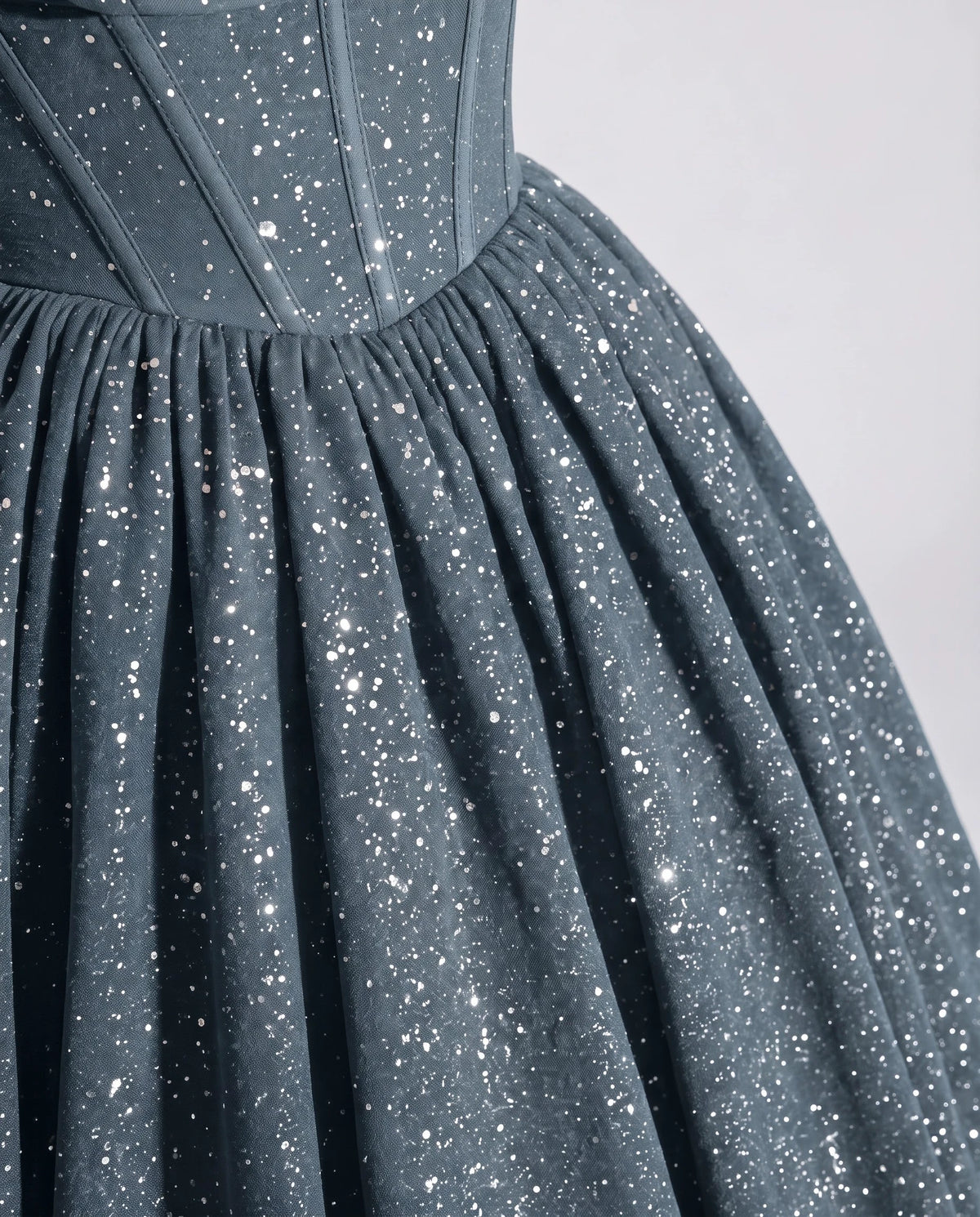 Dusty blue Glitter Tulle Off-Shoulder Corset Ball Gown Maxi Dress | Ramblion | SKU: VMD-583194726408315-DUSTYBLUE-L,VMD-583194726408315-DUSTYBLUE-M,VMD-583194726408315-DUSTYBLUE-S,VMD-583194726408315-DUSTYBLUE-XL,VMD-583194726408315-DUSTYBLUE-XS