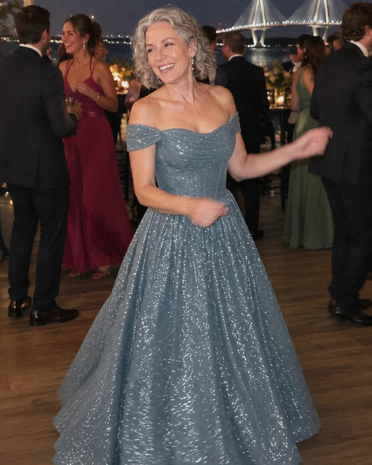 Dusty blue Glitter Tulle Off-Shoulder Corset Ball Gown Maxi Dress | Ramblion | SKU: VMD-583194726408315-DUSTYBLUE-L,VMD-583194726408315-DUSTYBLUE-M,VMD-583194726408315-DUSTYBLUE-S,VMD-583194726408315-DUSTYBLUE-XL,VMD-583194726408315-DUSTYBLUE-XS