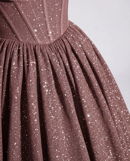 Dusty rose Glitter Tulle Off-Shoulder Corset Ball Gown Maxi Dress | Ramblion | SKU: VMD-583194726408315-DUSTYROSE-L,VMD-583194726408315-DUSTYROSE-M,VMD-583194726408315-DUSTYROSE-S,VMD-583194726408315-DUSTYROSE-XL,VMD-583194726408315-DUSTYROSE-XS
