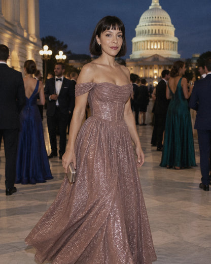 Dusty rose Glitter Tulle Off-Shoulder Corset Ball Gown Maxi Dress | Ramblion | SKU: VMD-583194726408315-DUSTYROSE-L,VMD-583194726408315-DUSTYROSE-M,VMD-583194726408315-DUSTYROSE-S,VMD-583194726408315-DUSTYROSE-XL,VMD-583194726408315-DUSTYROSE-XS