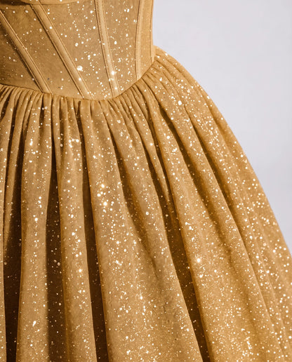 Gold Glitter Tulle Off-Shoulder Corset Ball Gown Maxi Dress | Ramblion | SKU: VMD-583194726408315-GOLD-L,VMD-583194726408315-GOLD-M,VMD-583194726408315-GOLD-S,VMD-583194726408315-GOLD-XL,VMD-583194726408315-GOLD-XS