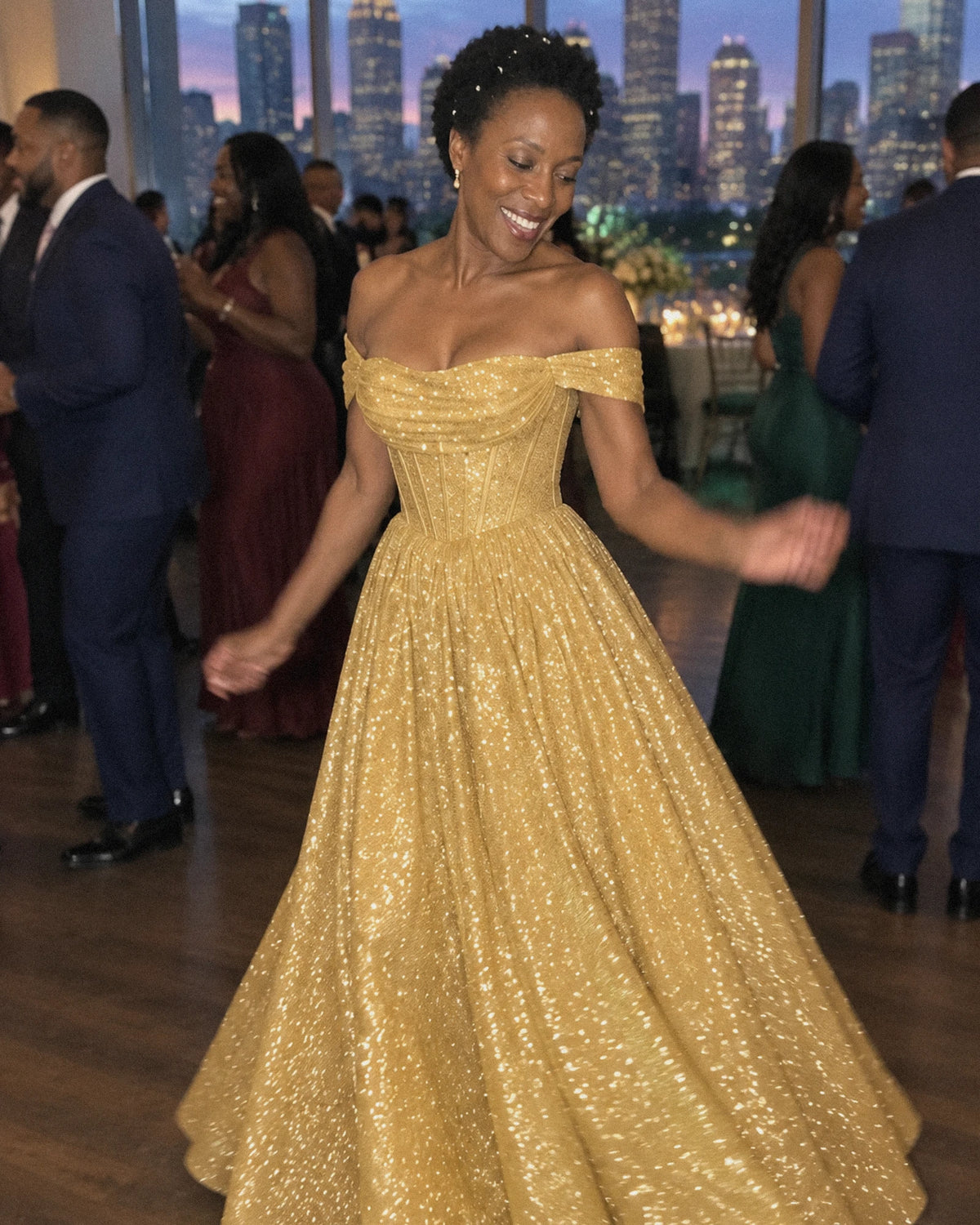 Gold Glitter Tulle Off-Shoulder Corset Ball Gown Maxi Dress | Ramblion | SKU: VMD-583194726408315-GOLD-L,VMD-583194726408315-GOLD-M,VMD-583194726408315-GOLD-S,VMD-583194726408315-GOLD-XL,VMD-583194726408315-GOLD-XS