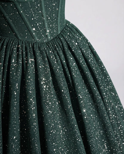 Green Glitter Tulle Off-Shoulder Corset Ball Gown Maxi Dress | Ramblion | SKU: VMD-583194726408315-GREEN-L,VMD-583194726408315-GREEN-M,VMD-583194726408315-GREEN-S,VMD-583194726408315-GREEN-XL,VMD-583194726408315-GREEN-XS