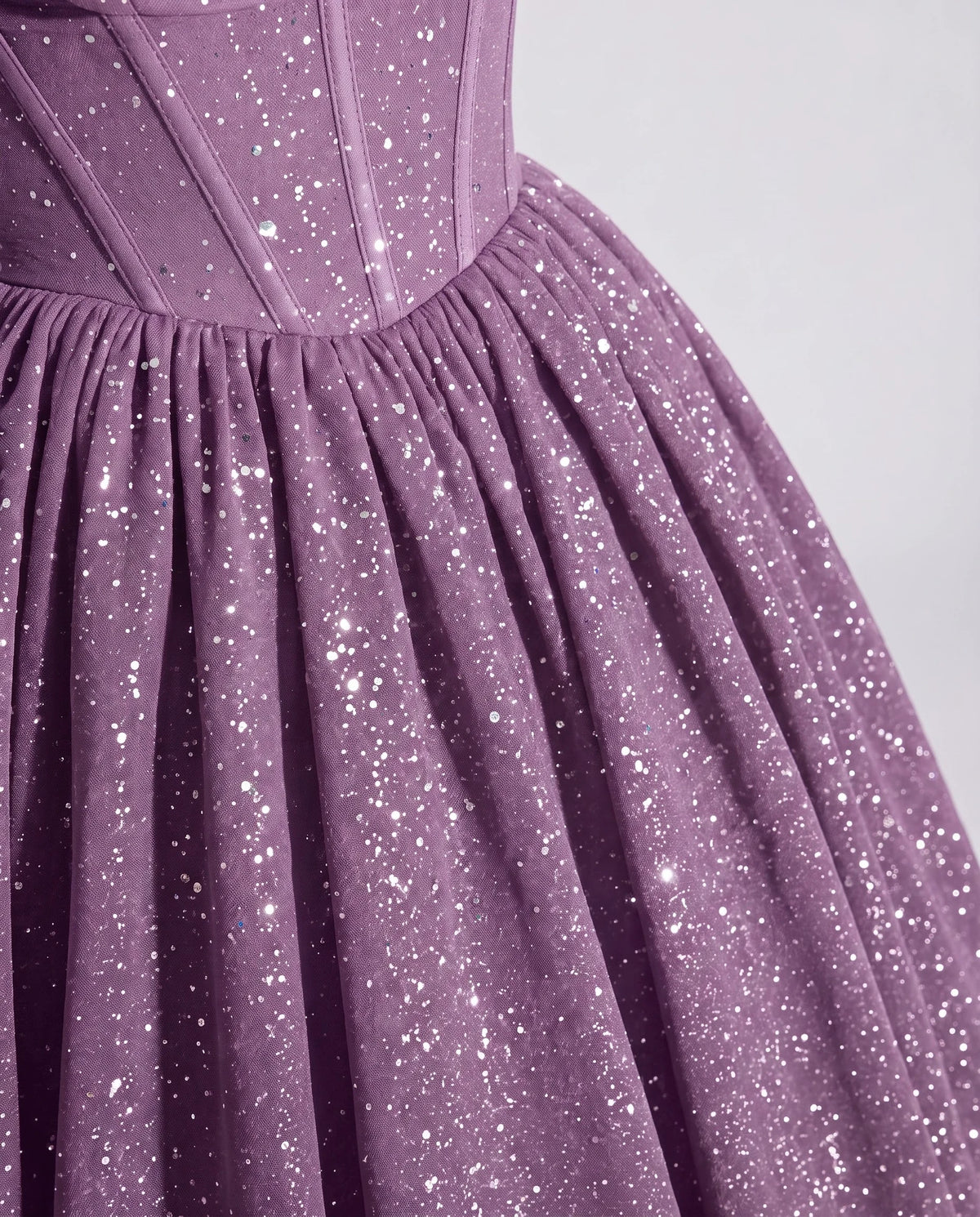 Lilac Glitter Tulle Off-Shoulder Corset Ball Gown Maxi Dress | Ramblion | SKU: VMD-583194726408315-LILAC-L,VMD-583194726408315-LILAC-M,VMD-583194726408315-LILAC-S,VMD-583194726408315-LILAC-XL,VMD-583194726408315-LILAC-XS
