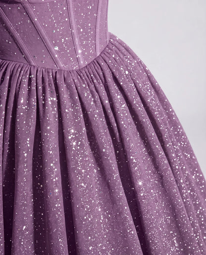 Lilac Glitter Tulle Off-Shoulder Corset Ball Gown Maxi Dress | Ramblion | SKU: VMD-583194726408315-LILAC-L,VMD-583194726408315-LILAC-M,VMD-583194726408315-LILAC-S,VMD-583194726408315-LILAC-XL,VMD-583194726408315-LILAC-XS