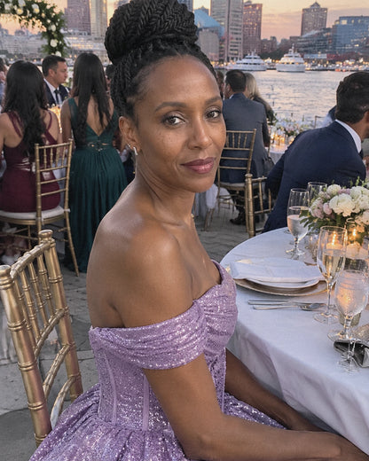 Lilac Glitter Tulle Off-Shoulder Corset Ball Gown Maxi Dress | Ramblion | SKU: VMD-583194726408315-LILAC-L,VMD-583194726408315-LILAC-M,VMD-583194726408315-LILAC-S,VMD-583194726408315-LILAC-XL,VMD-583194726408315-LILAC-XS