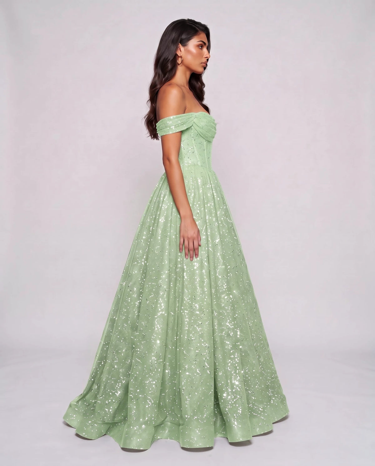Mint Glitter Tulle Off-Shoulder Corset Ball Gown Maxi Dress | Ramblion | SKU: VMD-583194726408315-MINT-L,VMD-583194726408315-MINT-M,VMD-583194726408315-MINT-S,VMD-583194726408315-MINT-XL,VMD-583194726408315-MINT-XS
