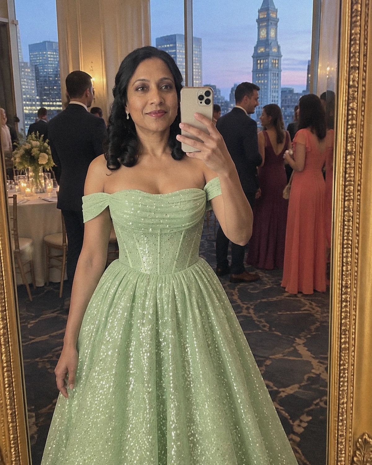 Mint Glitter Tulle Off-Shoulder Corset Ball Gown Maxi Dress | Ramblion | SKU: VMD-583194726408315-MINT-L,VMD-583194726408315-MINT-M,VMD-583194726408315-MINT-S,VMD-583194726408315-MINT-XL,VMD-583194726408315-MINT-XS