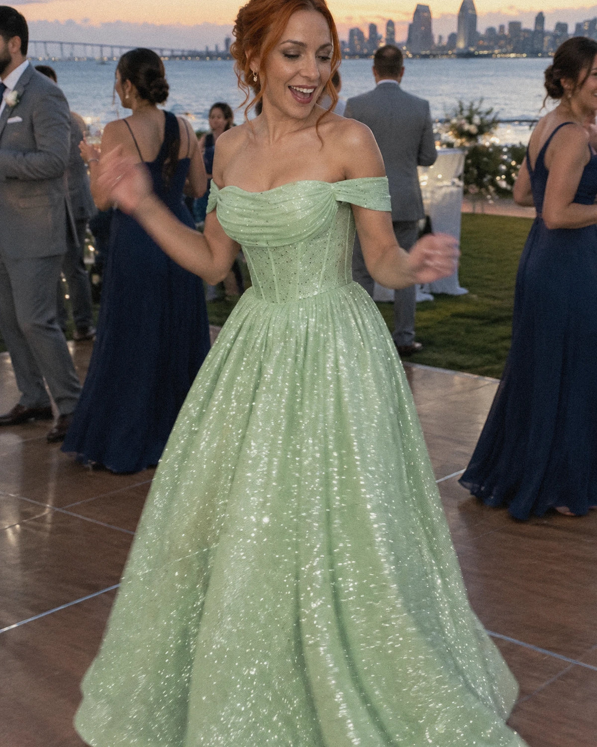 Mint Glitter Tulle Off-Shoulder Corset Ball Gown Maxi Dress | Ramblion | SKU: VMD-583194726408315-MINT-L,VMD-583194726408315-MINT-M,VMD-583194726408315-MINT-S,VMD-583194726408315-MINT-XL,VMD-583194726408315-MINT-XS