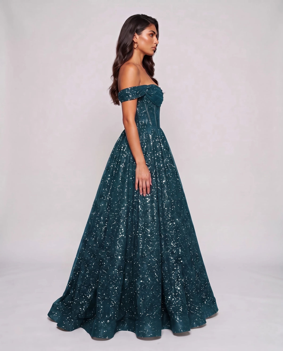 Peacock Glitter Tulle Off-Shoulder Corset Ball Gown Maxi Dress | Ramblion | SKU: VMD-583194726408315-PEACOCK-L,VMD-583194726408315-PEACOCK-M,VMD-583194726408315-PEACOCK-S,VMD-583194726408315-PEACOCK-XL,VMD-583194726408315-PEACOCK-XS