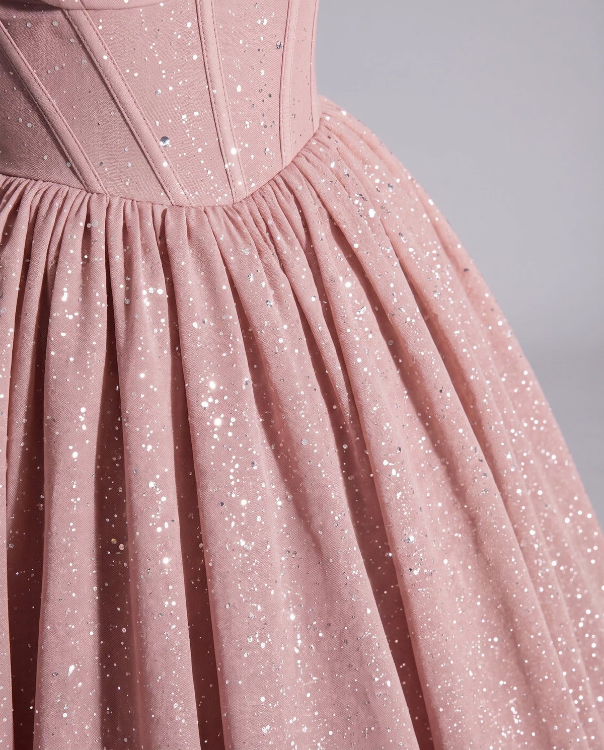 Pink Glitter Tulle Off-Shoulder Corset Ball Gown Maxi Dress | Ramblion | SKU: VMD-583194726408315-PINK-L,VMD-583194726408315-PINK-M,VMD-583194726408315-PINK-S,VMD-583194726408315-PINK-XL,VMD-583194726408315-PINK-XS