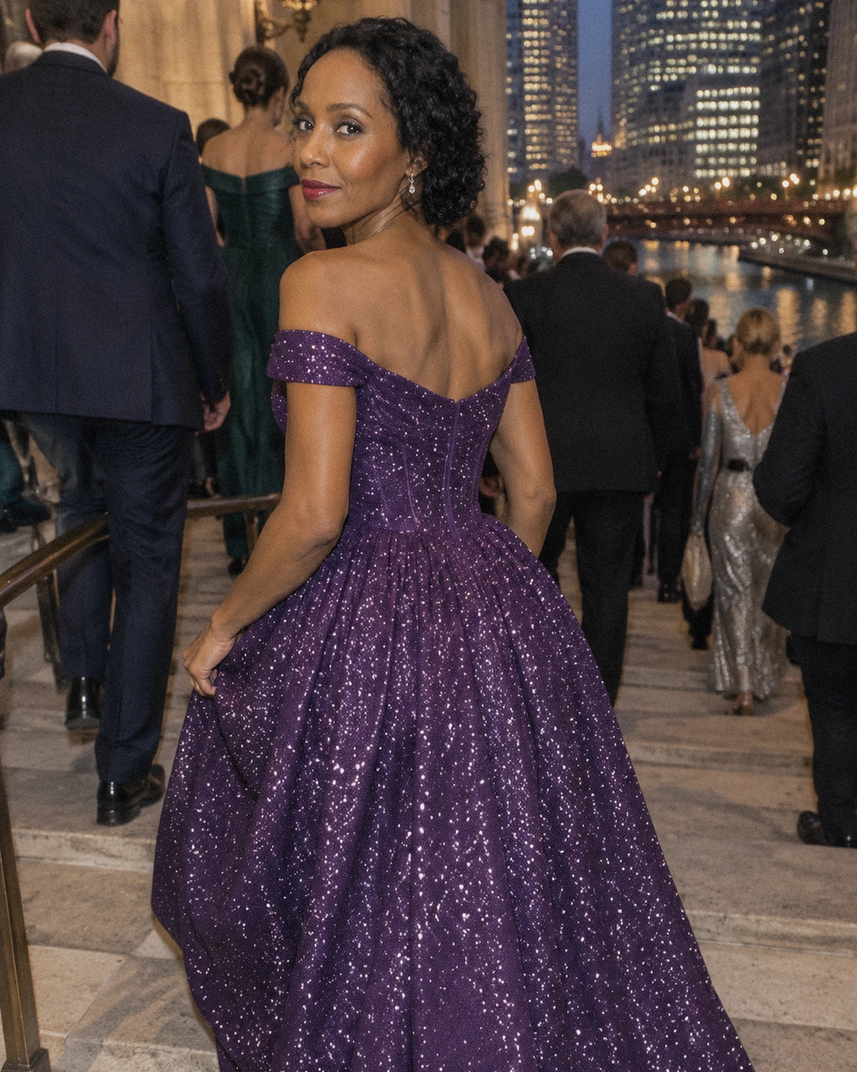 Purple Glitter Tulle Off-Shoulder Corset Ball Gown Maxi Dress | Ramblion | SKU: VMD-583194726408315-PURPLE-L,VMD-583194726408315-PURPLE-M,VMD-583194726408315-PURPLE-S,VMD-583194726408315-PURPLE-XL,VMD-583194726408315-PURPLE-XS