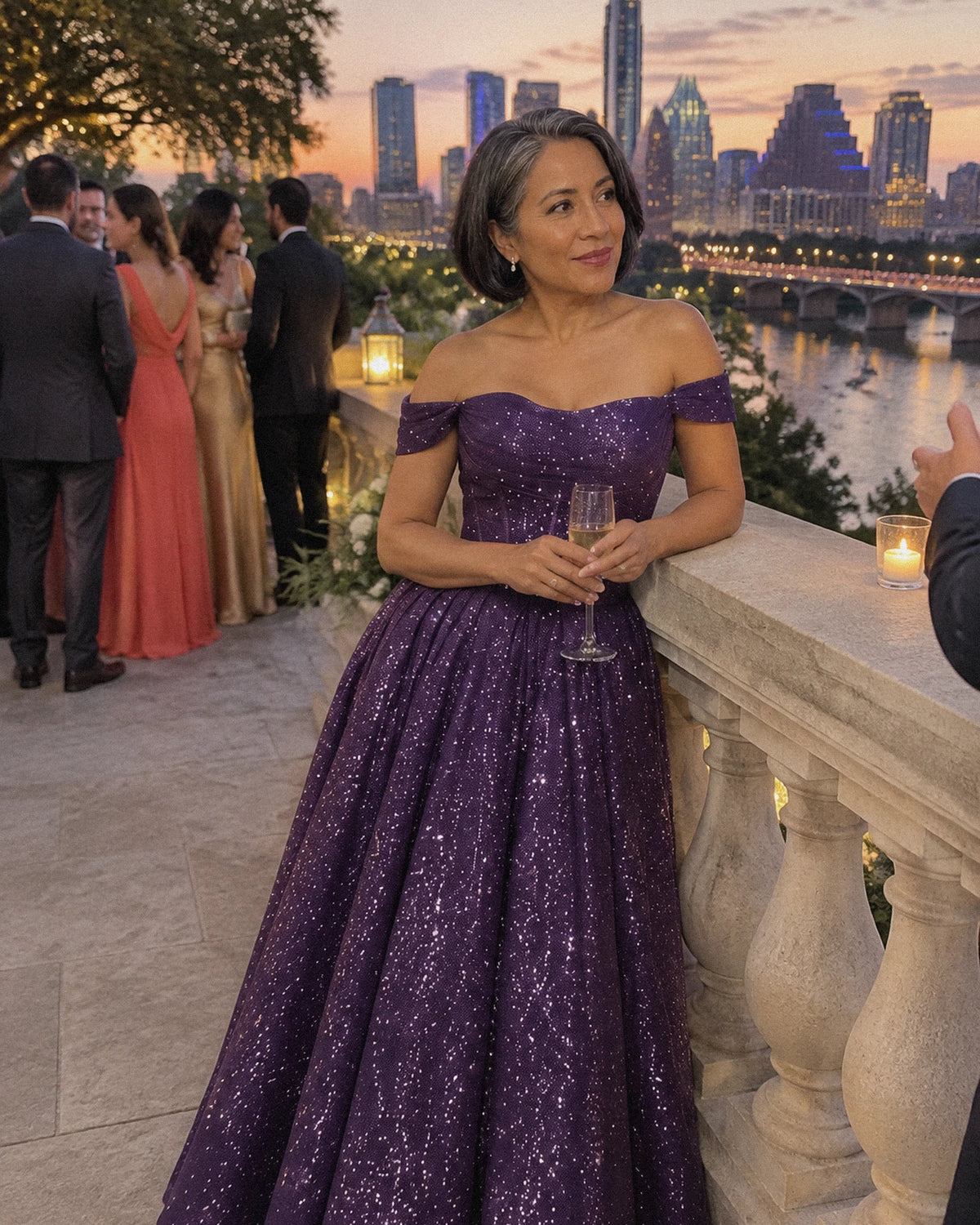 Purple Glitter Tulle Off-Shoulder Corset Ball Gown Maxi Dress | Ramblion | SKU: VMD-583194726408315-PURPLE-L,VMD-583194726408315-PURPLE-M,VMD-583194726408315-PURPLE-S,VMD-583194726408315-PURPLE-XL,VMD-583194726408315-PURPLE-XS