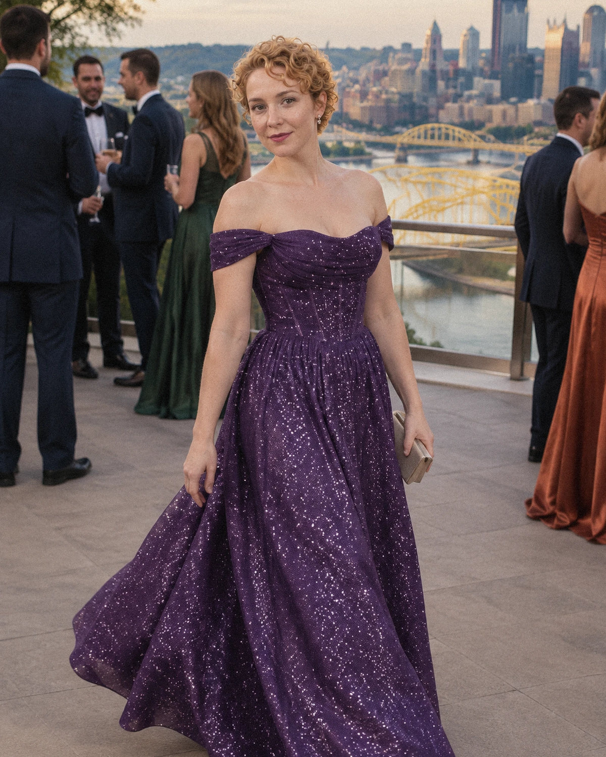 Purple Glitter Tulle Off-Shoulder Corset Ball Gown Maxi Dress | Ramblion | SKU: VMD-583194726408315-PURPLE-L,VMD-583194726408315-PURPLE-M,VMD-583194726408315-PURPLE-S,VMD-583194726408315-PURPLE-XL,VMD-583194726408315-PURPLE-XS