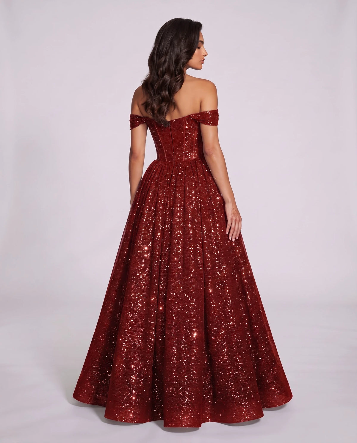 Red Glitter Tulle Off-Shoulder Corset Ball Gown Maxi Dress | Ramblion | SKU: VMD-583194726408315-RED-L,VMD-583194726408315-RED-M,VMD-583194726408315-RED-S,VMD-583194726408315-RED-XL,VMD-583194726408315-RED-XS