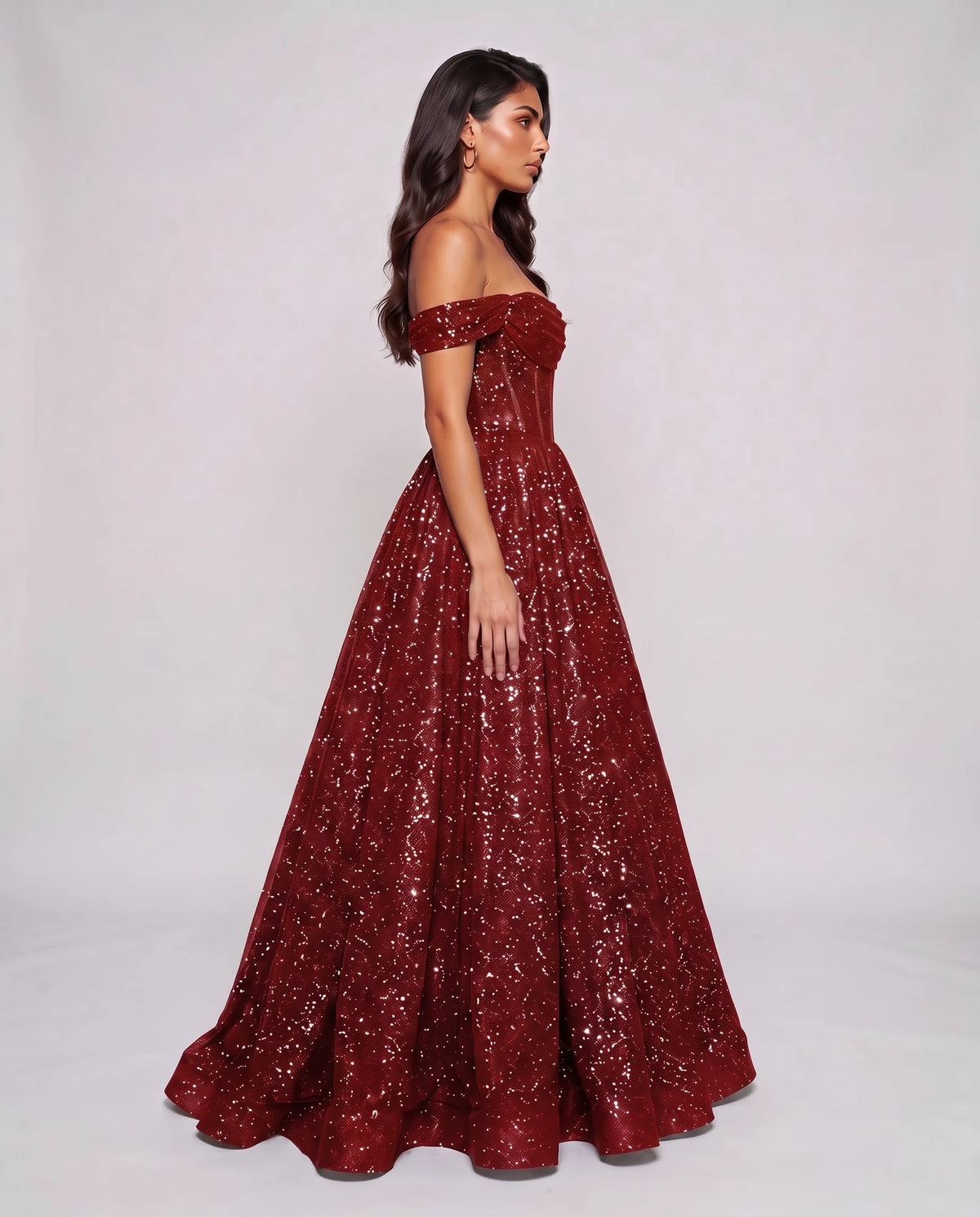 Red Glitter Tulle Off-Shoulder Corset Ball Gown Maxi Dress | Ramblion | SKU: VMD-583194726408315-RED-L,VMD-583194726408315-RED-M,VMD-583194726408315-RED-S,VMD-583194726408315-RED-XL,VMD-583194726408315-RED-XS