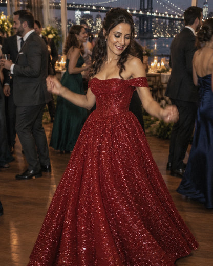 Red Glitter Tulle Off-Shoulder Corset Ball Gown Maxi Dress | Ramblion | SKU: VMD-583194726408315-RED-L,VMD-583194726408315-RED-M,VMD-583194726408315-RED-S,VMD-583194726408315-RED-XL,VMD-583194726408315-RED-XS