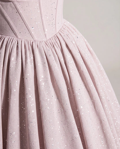 White Glitter Tulle Off-Shoulder Corset Ball Gown Maxi Dress | Ramblion | SKU: VMD-583194726408315-WHITE-L,VMD-583194726408315-WHITE-M,VMD-583194726408315-WHITE-S,VMD-583194726408315-WHITE-XL,VMD-583194726408315-WHITE-XS