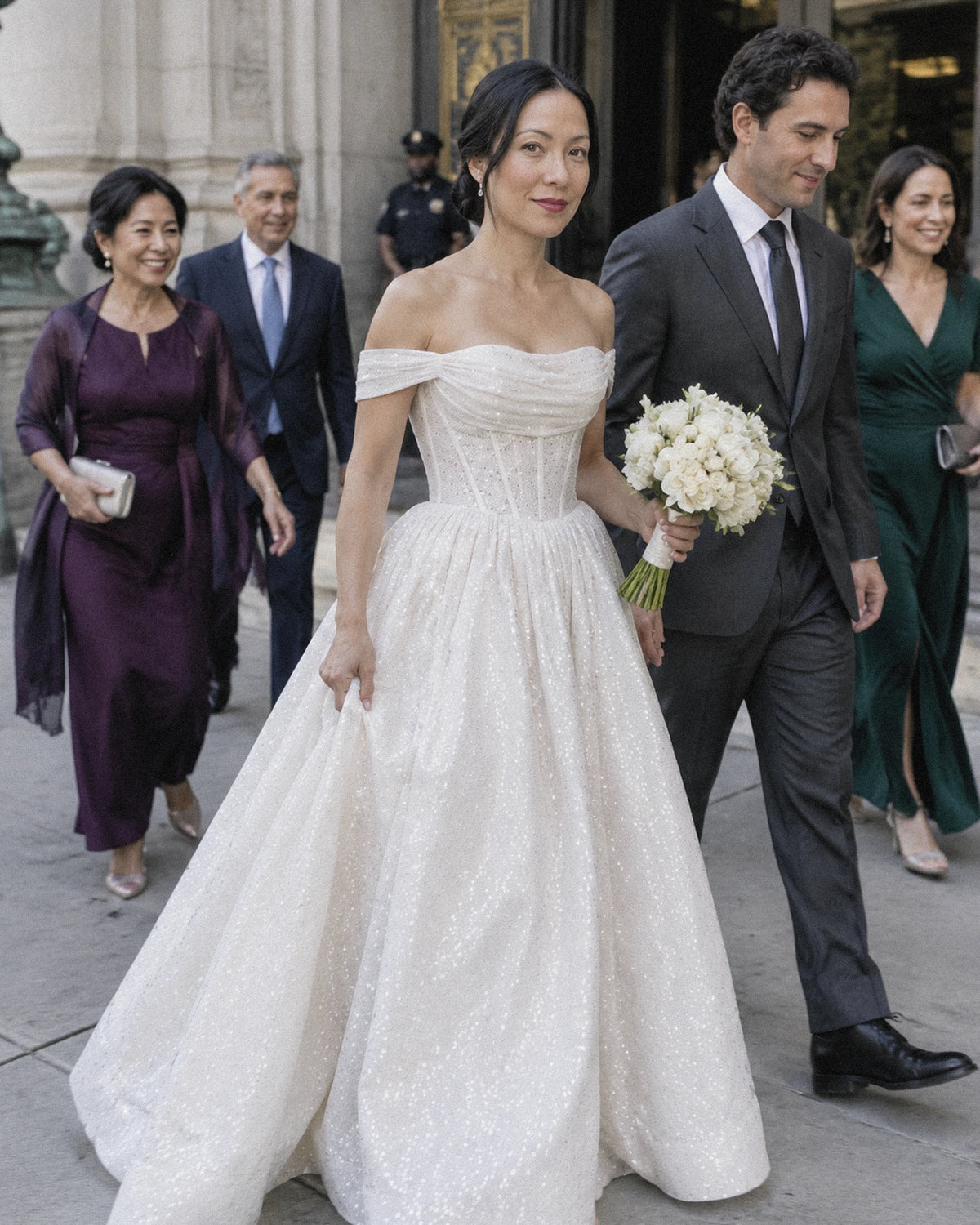 White Glitter Tulle Off-Shoulder Corset Ball Gown Maxi Dress | Ramblion | SKU: VMD-583194726408315-WHITE-L,VMD-583194726408315-WHITE-M,VMD-583194726408315-WHITE-S,VMD-583194726408315-WHITE-XL,VMD-583194726408315-WHITE-XS
