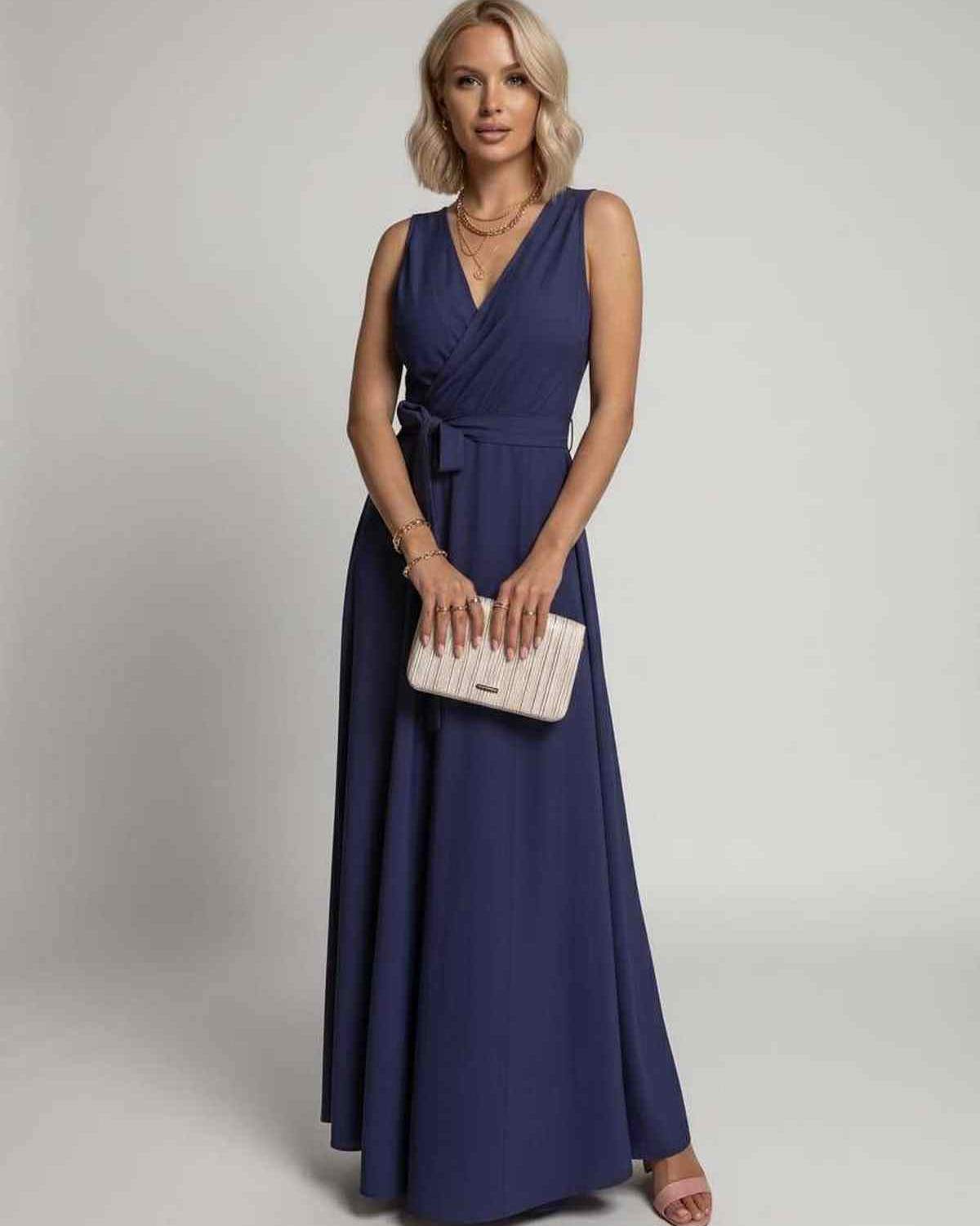 Ramblion Vita maxi dress — v-neck neckline · fabric close-up · styled for prom season