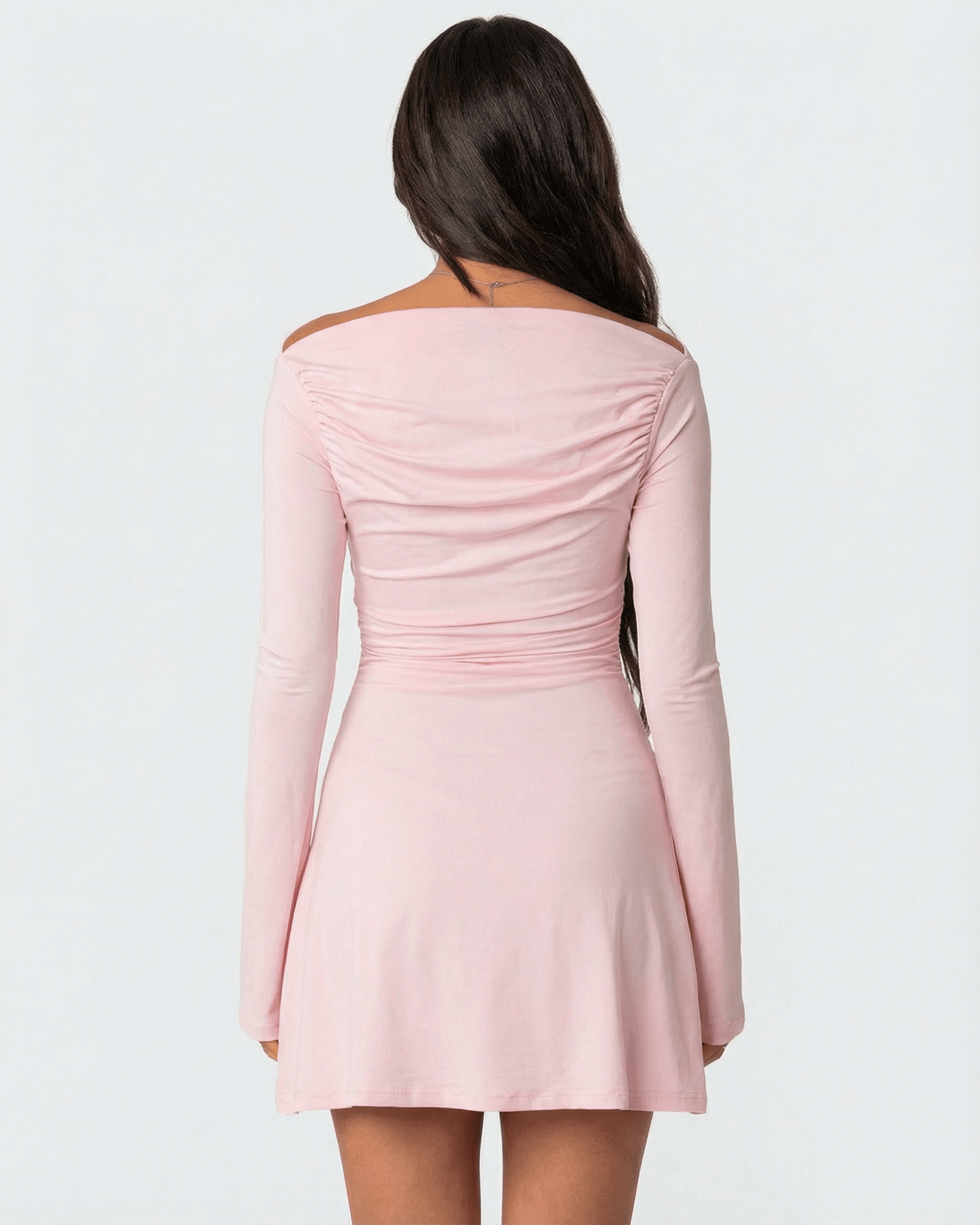 Vona Mini Dress back view, 100% cotton, soft pink color, modern design, perfect for casual occasions - RAMBLION.