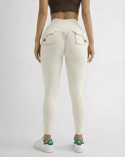 Cream Leggings, back view | Ramblion | SKU: IRC-92741-cream-L-251,IRC-92741-cream-M-8531,IRC-92741-cream-S-7481,IRC-92741-cream-XL-6367,IRC-92741-cream-XS-6094